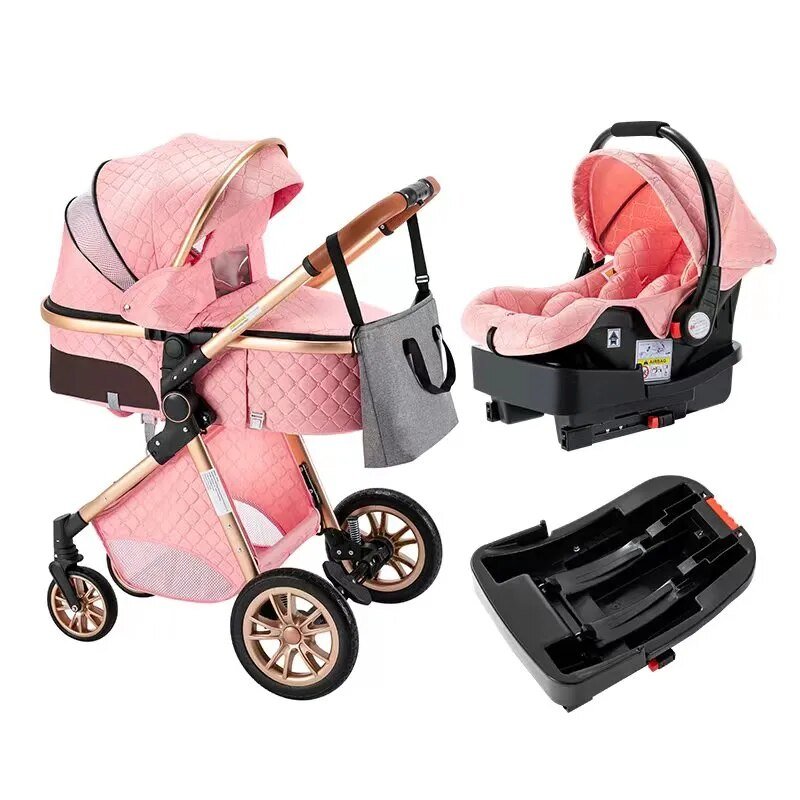Luxurious 3-in-1 Baby Stroller: Portable Folding Pram, Aluminum Frame