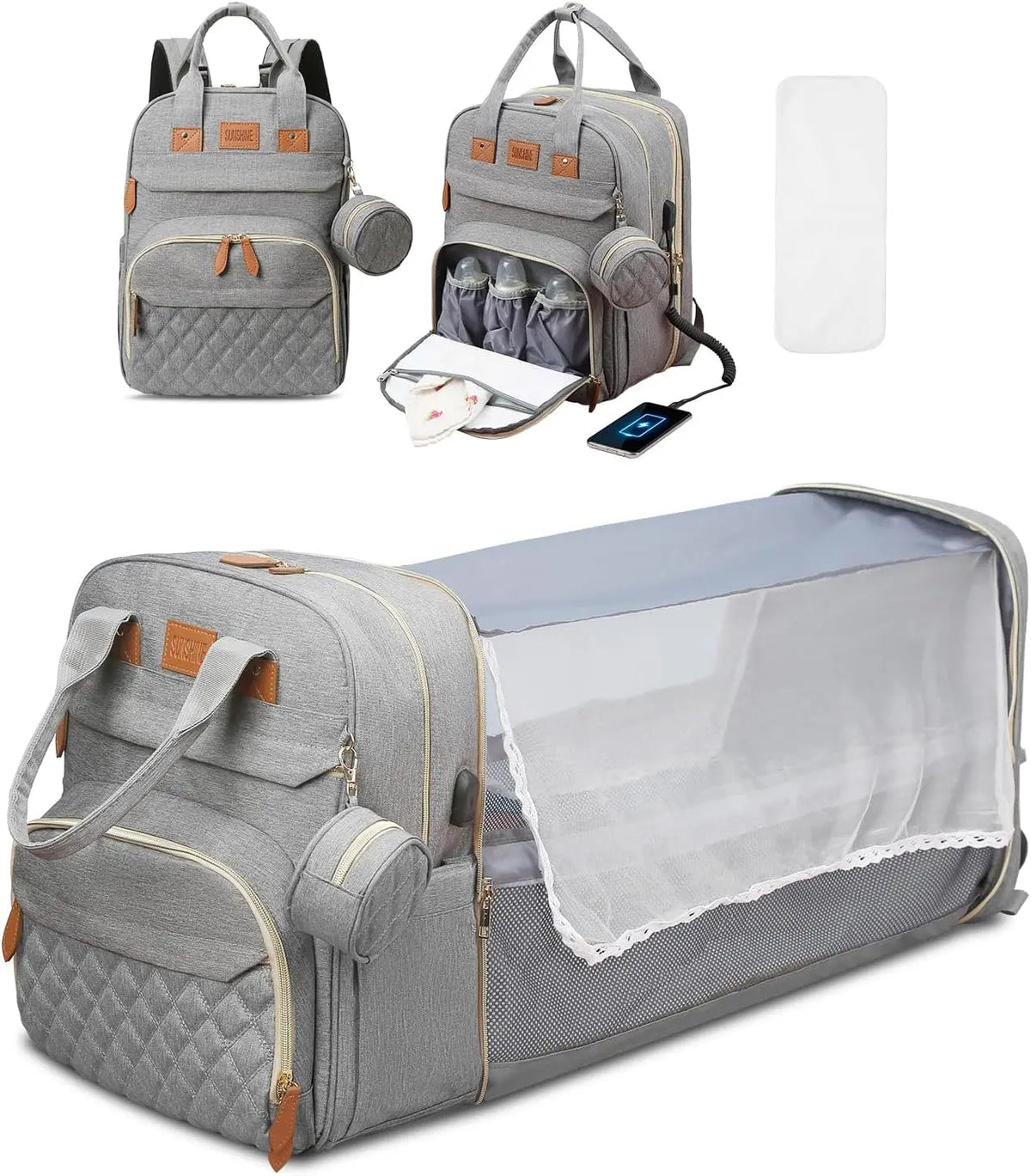 3-in-1 Backpack with Foldable Baby Bed & USB
