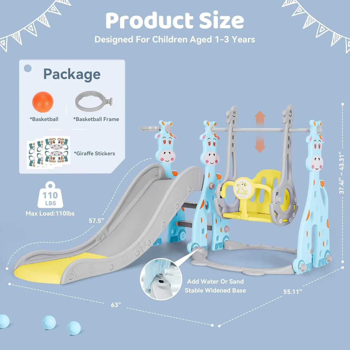 4-in-1 Toddler Slide & Swing Playset with Hoop & Ball