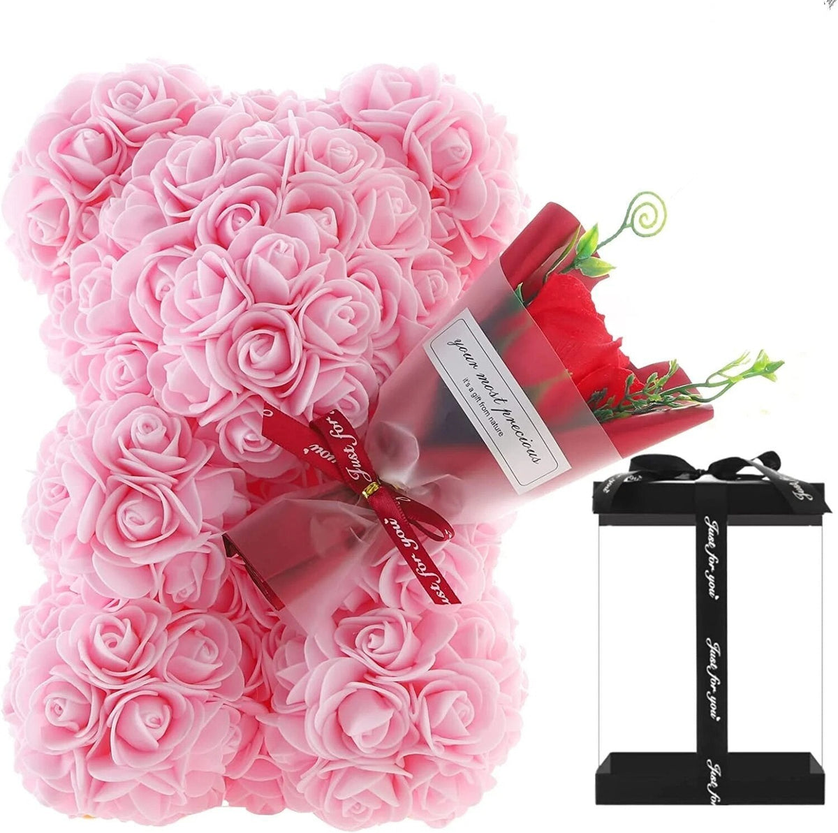 25cm Rose Bear in Gift Box - Perfect for Mother's Day & Valentine's