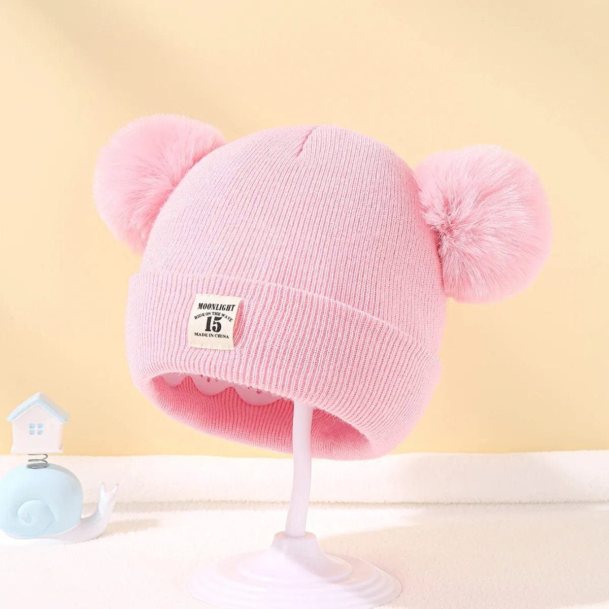 Warm Knitted Baby Beanie with Pom - Autumn/Winter, Solid Color