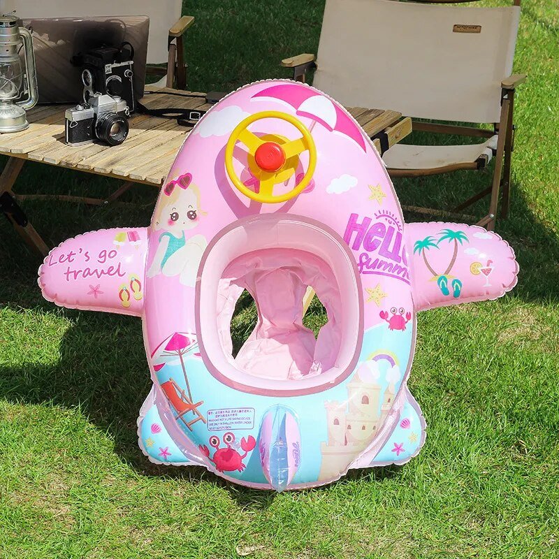 Inflatable Baby Swim Ring with Sun Shade: Toddler Pool Toy for Outdoor Fun