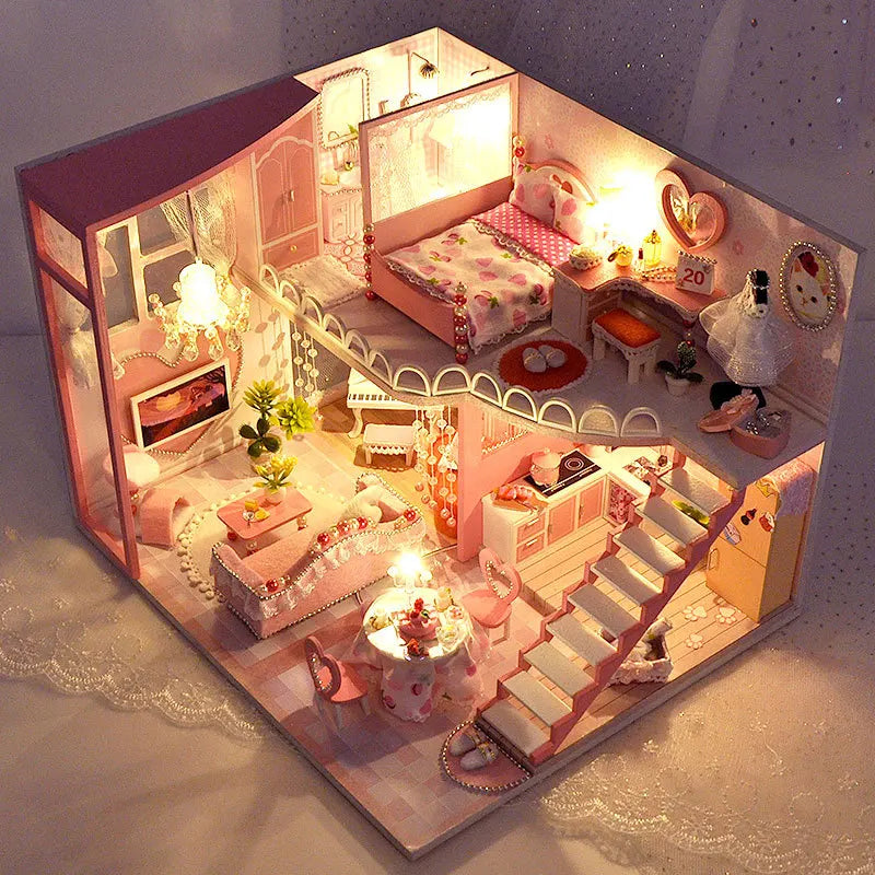 DIY Wooden Miniature Dollhouse Kit with LED & Furniture (1:24)