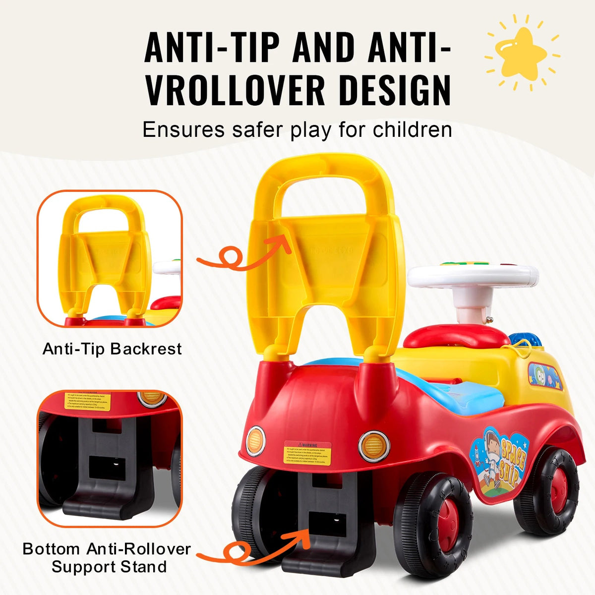 SucceBuy Toddler Sit-to-Stand Ride-On Push Car with Music