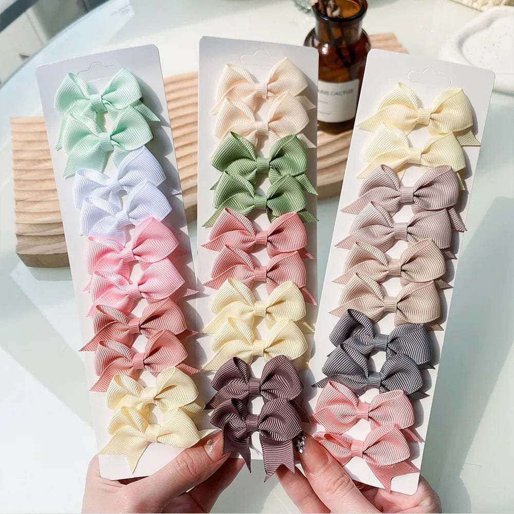 10Pc Cute Bowknot Clips Set for Girls - Handmade Hairpins