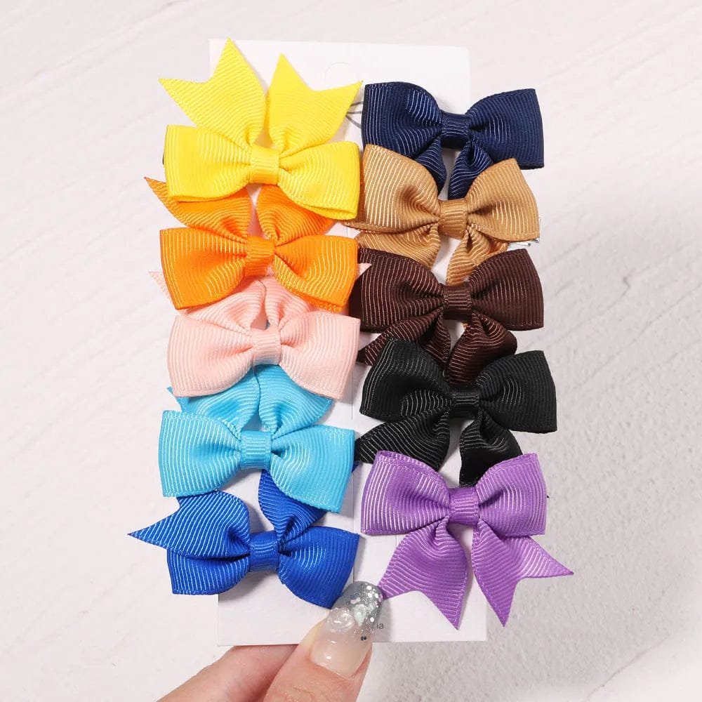 10Pc Cute Bowknot Clips Set for Girls - Handmade Hairpins