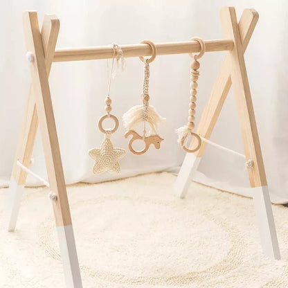 1Set Wooden Rattle Teethers & Play Gym for Newborns