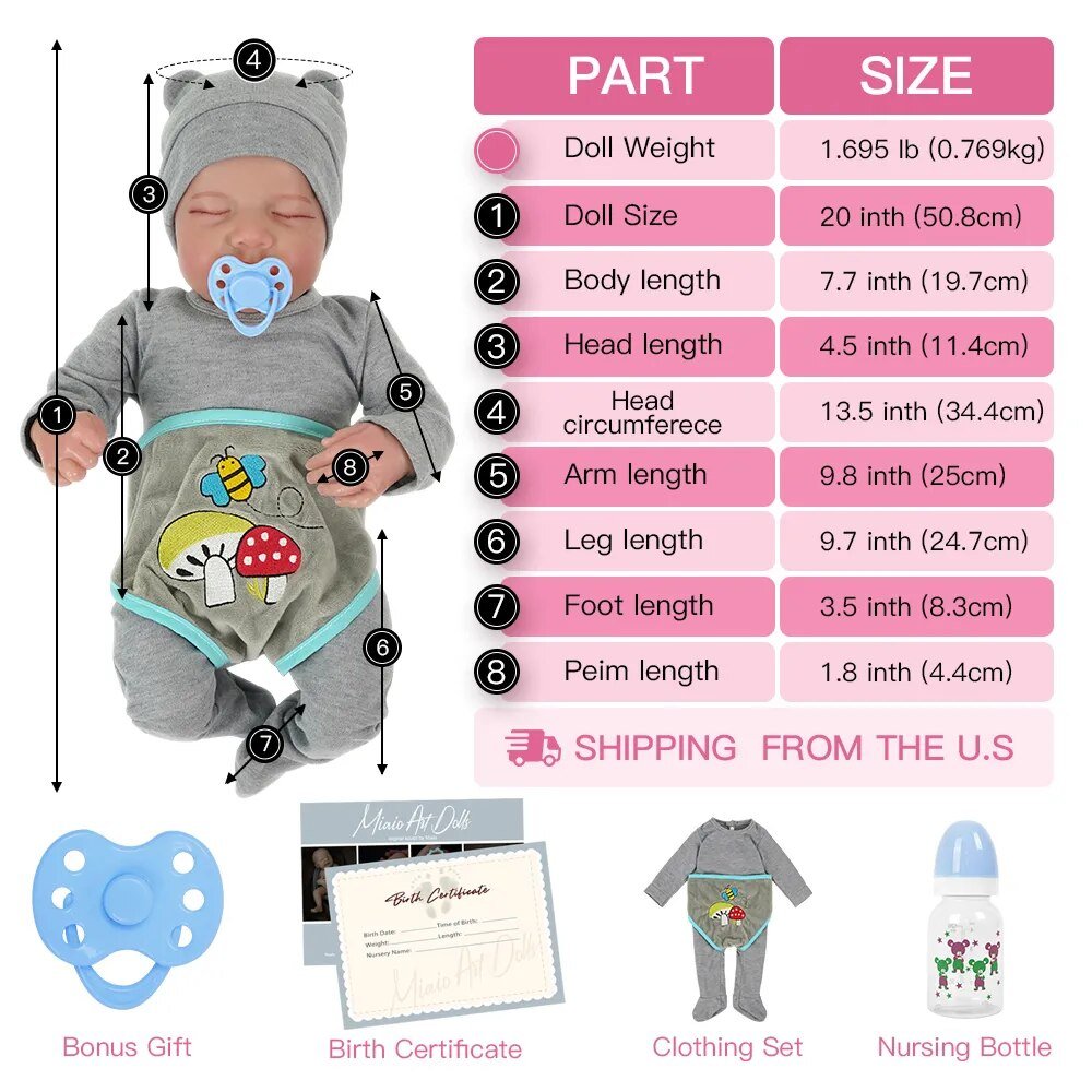 20-Inch Levi Reborn Baby Doll - Realistic Vinyl, Hair-Painted, Girls' Gift
