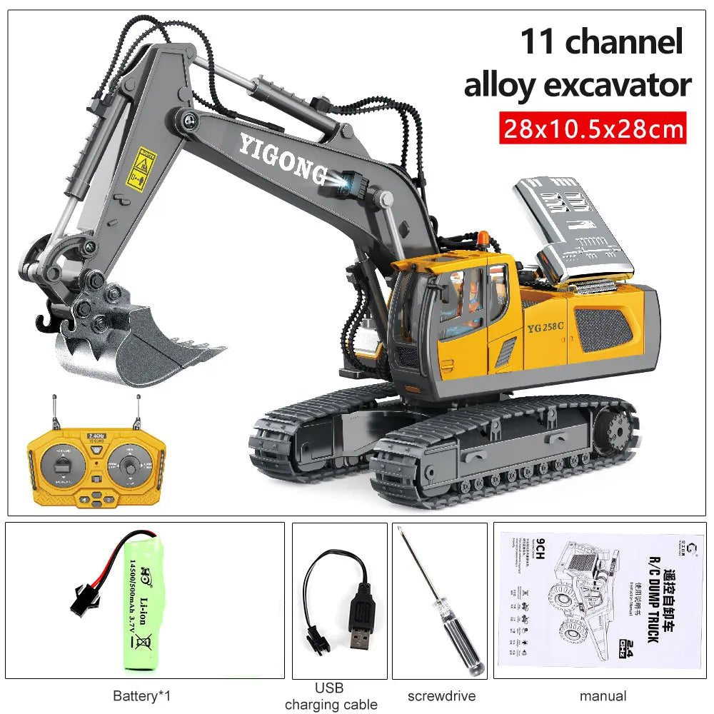 2.4G RC Excavator Model, Dump Truck & Bulldozer, Kids' Gift Toy