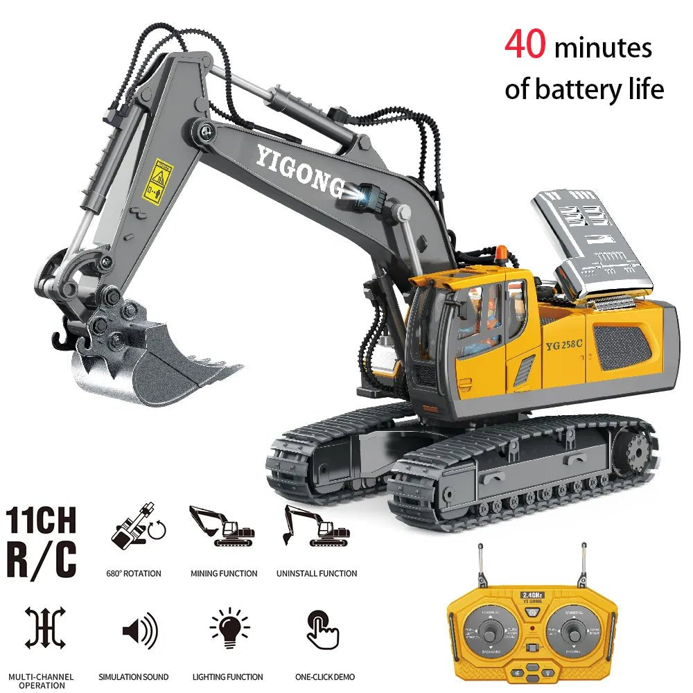 2.4G RC Excavator Model, Dump Truck & Bulldozer, Kids' Gift Toy