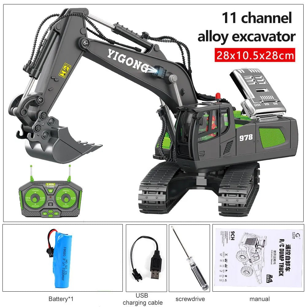 2.4G RC Excavator Model, Dump Truck & Bulldozer, Kids' Gift Toy
