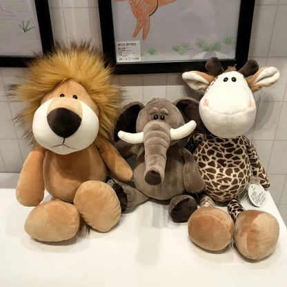 25cm Lifelike Forest Animal Plush Toys - Lion, Tiger, Elephant & More