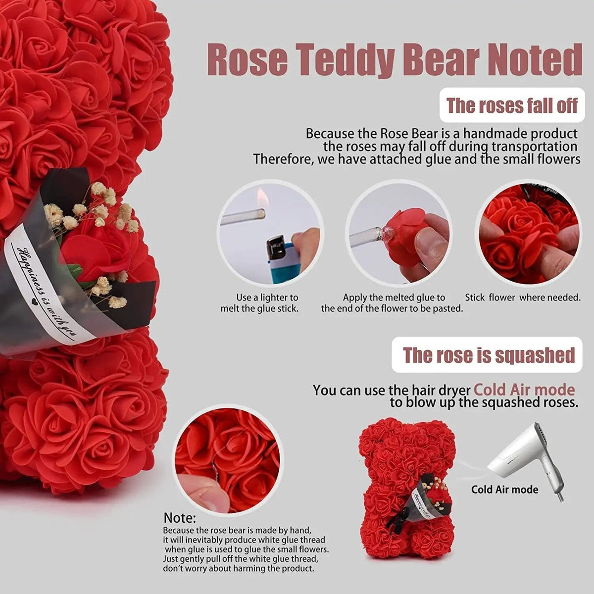 25cm Rose Bear in Gift Box - Perfect for Mother's Day & Valentine's
