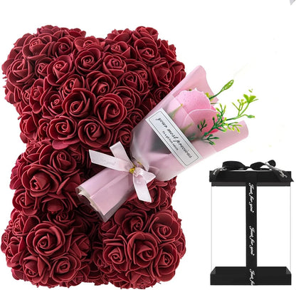 25cm Rose Bear in Gift Box - Perfect for Mother's Day & Valentine's