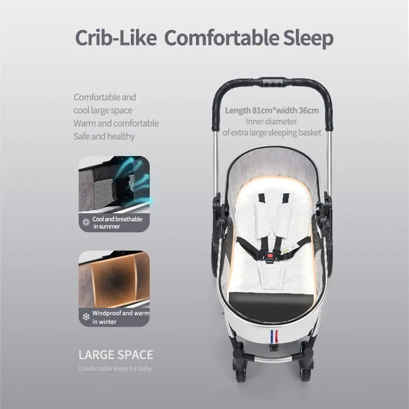 Multi-functional 3-in-1 Baby Stroller: High Landscape, Reclining, Lightweight