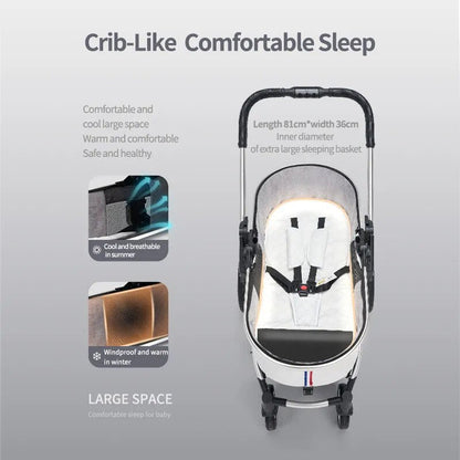 Multi-functional 3-in-1 Baby Stroller: High Landscape, Reclining, Lightweight