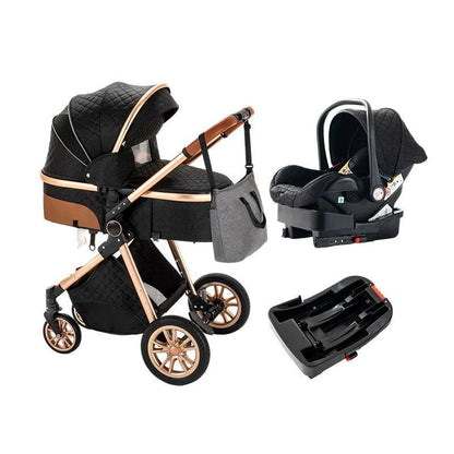 Luxurious 3-in-1 Baby Stroller: Portable Folding Pram, Aluminum Frame
