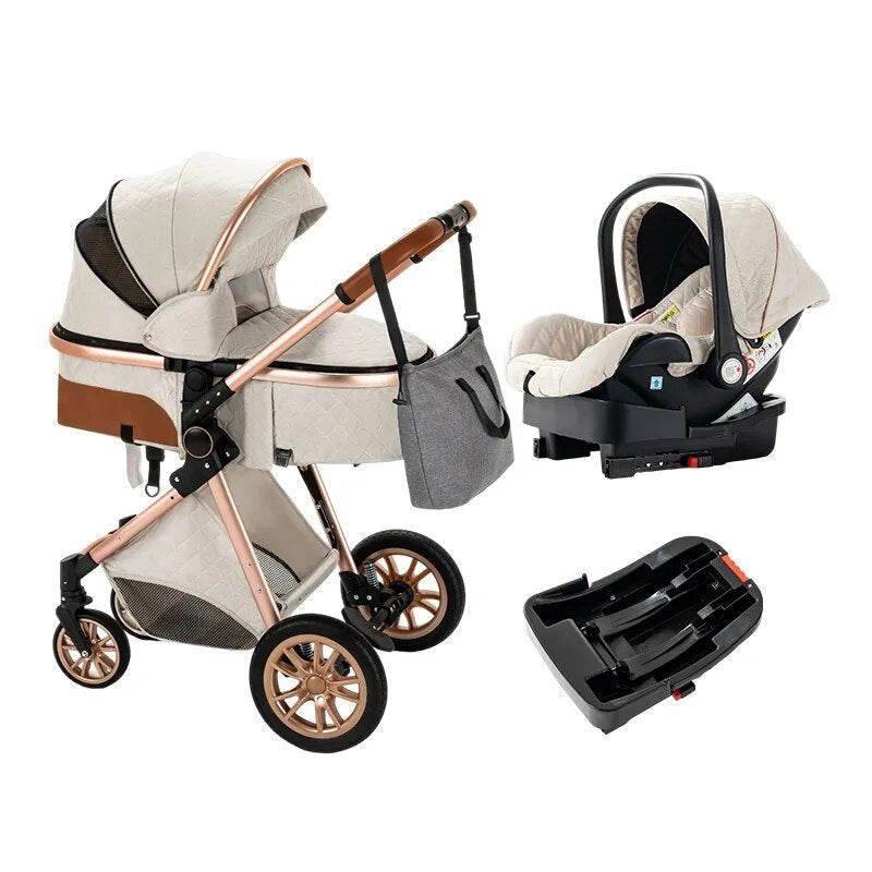Luxurious 3-in-1 Baby Stroller: Portable Folding Pram, Aluminum Frame
