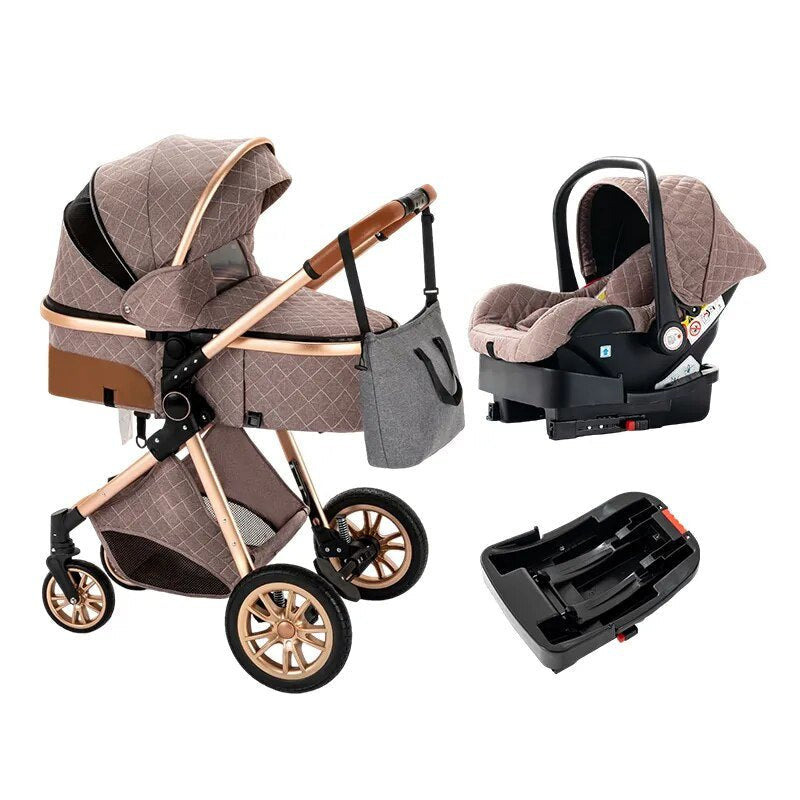 Luxurious 3-in-1 Baby Stroller: Portable Folding Pram, Aluminum Frame