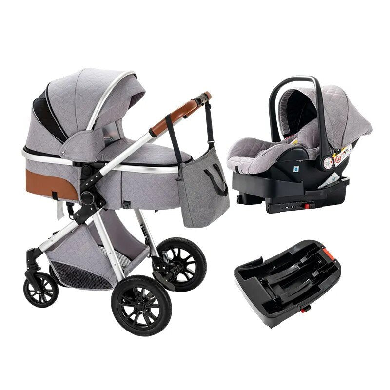 Luxurious 3-in-1 Baby Stroller: Portable Folding Pram, Aluminum Frame