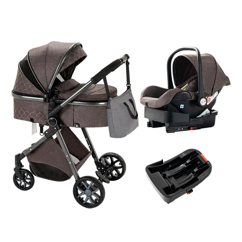 Luxurious 3-in-1 Baby Stroller: Portable Folding Pram, Aluminum Frame