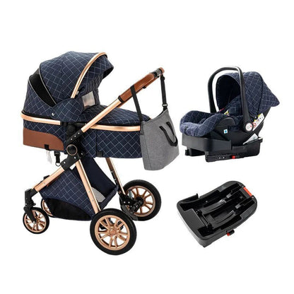 Luxurious 3-in-1 Baby Stroller: Portable Folding Pram, Aluminum Frame