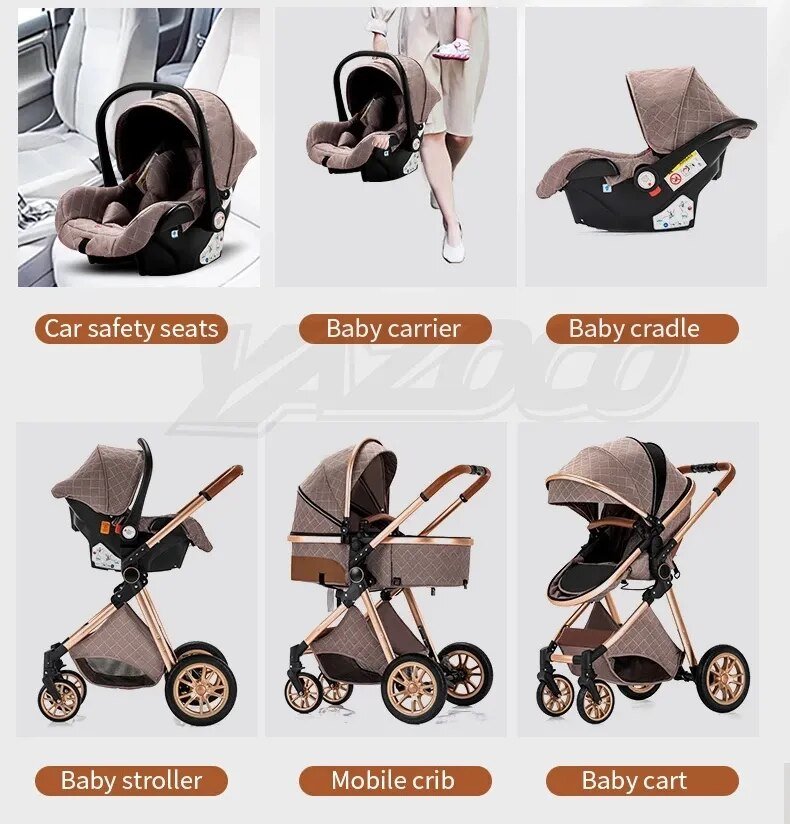 Luxurious 3-in-1 Baby Stroller: Portable Folding Pram, Aluminum Frame