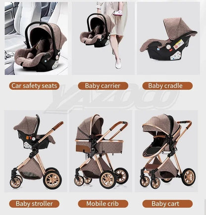 Luxurious 3-in-1 Baby Stroller: Portable Folding Pram, Aluminum Frame