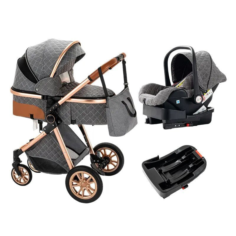 Luxurious 3-in-1 Baby Stroller: Portable Folding Pram, Aluminum Frame