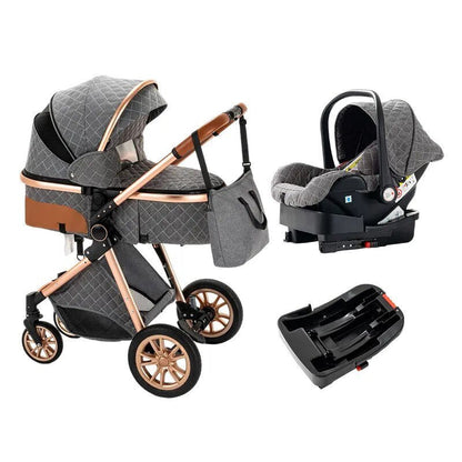 Luxurious 3-in-1 Baby Stroller: Portable Folding Pram, Aluminum Frame