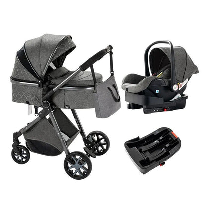 Luxurious 3-in-1 Baby Stroller: Portable Folding Pram, Aluminum Frame