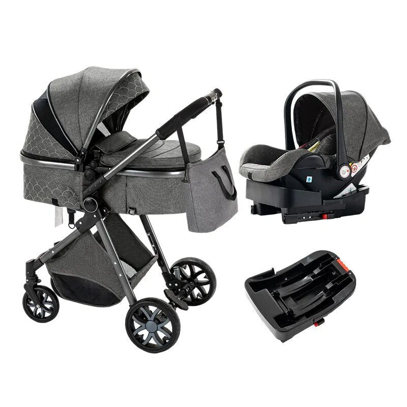 Luxurious 3-in-1 Baby Stroller: Portable Folding Pram, Aluminum Frame