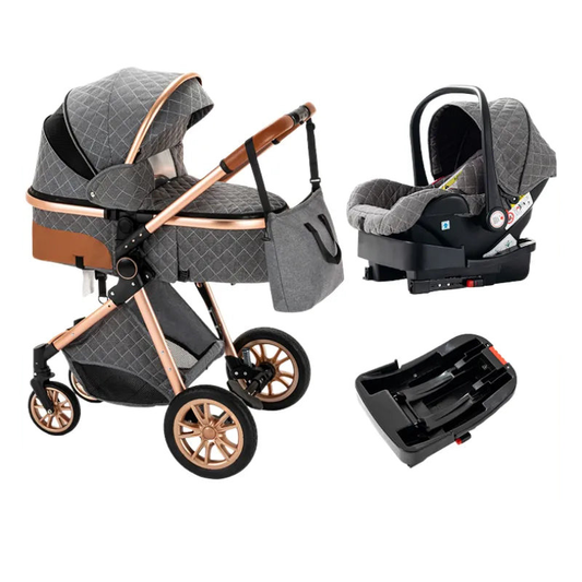 Luxurious 3-in-1 Baby Stroller: Portable Folding Pram, Aluminum Frame