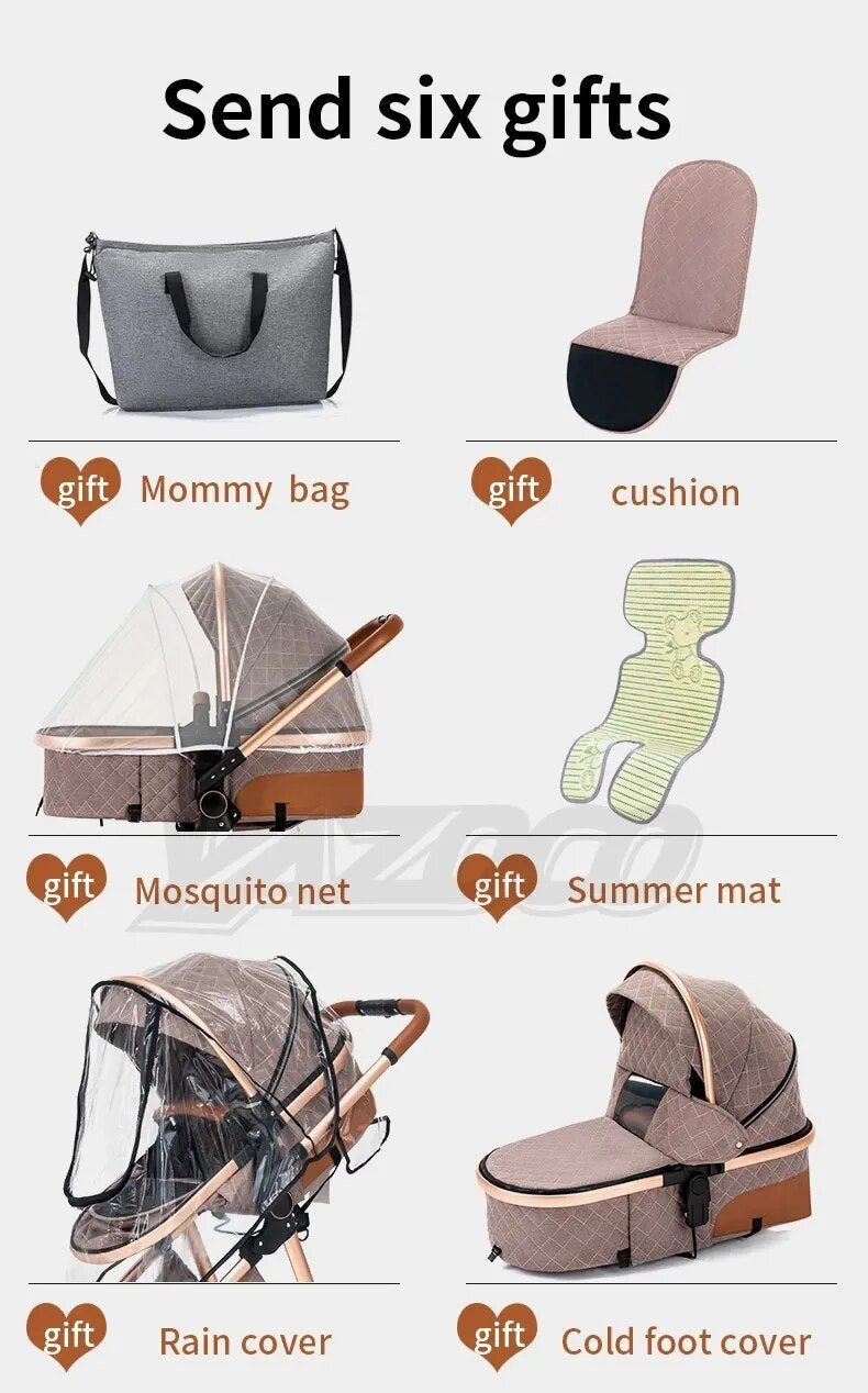 Luxurious 3-in-1 Baby Stroller: Portable Folding Pram, Aluminum Frame