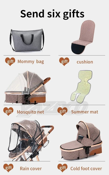 Luxurious 3-in-1 Baby Stroller: Portable Folding Pram, Aluminum Frame