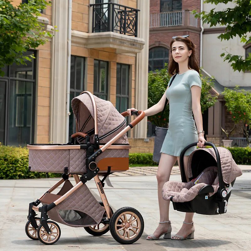 Luxurious 3-in-1 Baby Stroller: Portable Folding Pram, Aluminum Frame