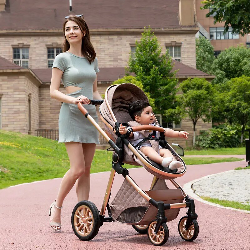 Luxurious 3-in-1 Baby Stroller: Portable Folding Pram, Aluminum Frame