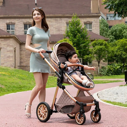 Luxurious 3-in-1 Baby Stroller: Portable Folding Pram, Aluminum Frame