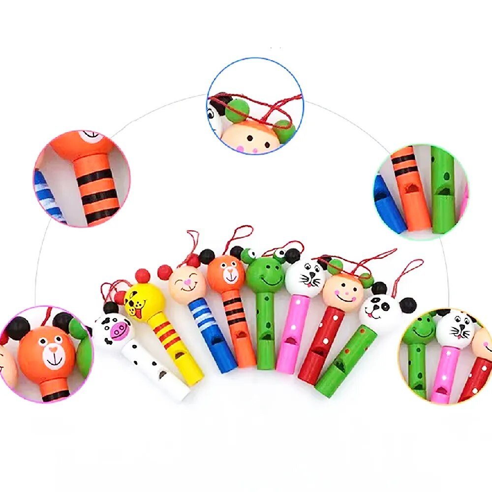 30Pc Mini Wooden Animal Whistles - Kids' Party & Baby Shower Favors