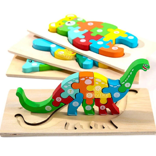 3D Dinosaur Puzzle - Montessori Wooden Toy for Toddlers 2-5 Years