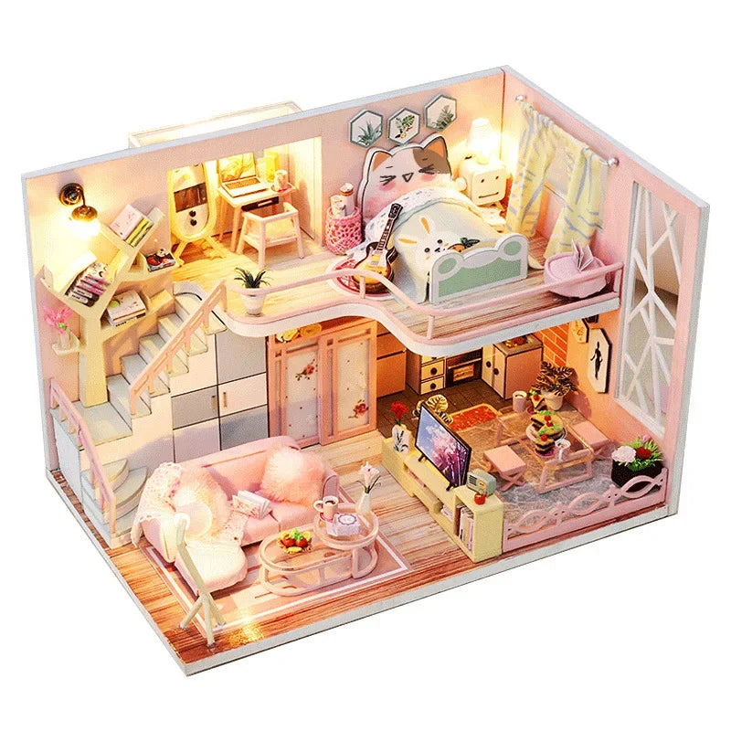 DIY Wooden Miniature Dollhouse Kit with LED & Furniture (1:24)