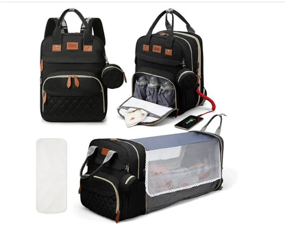3-in-1 Backpack with Foldable Baby Bed & USB