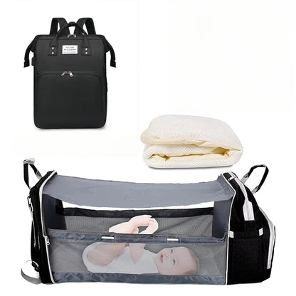 3-in-1 Backpack with Foldable Baby Bed & USB