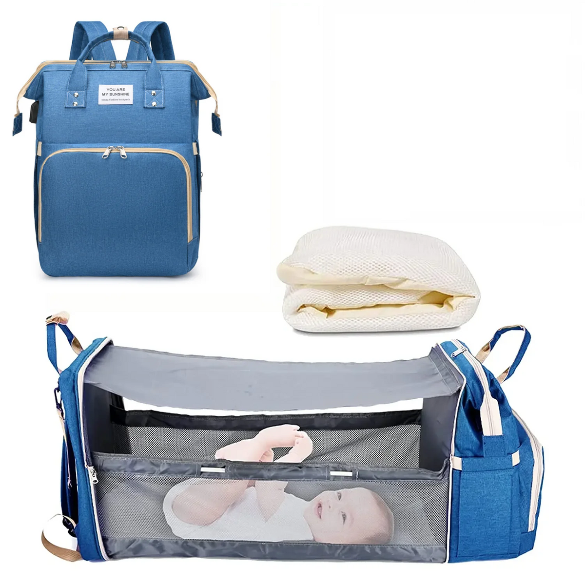 3-in-1 Backpack with Foldable Baby Bed & USB