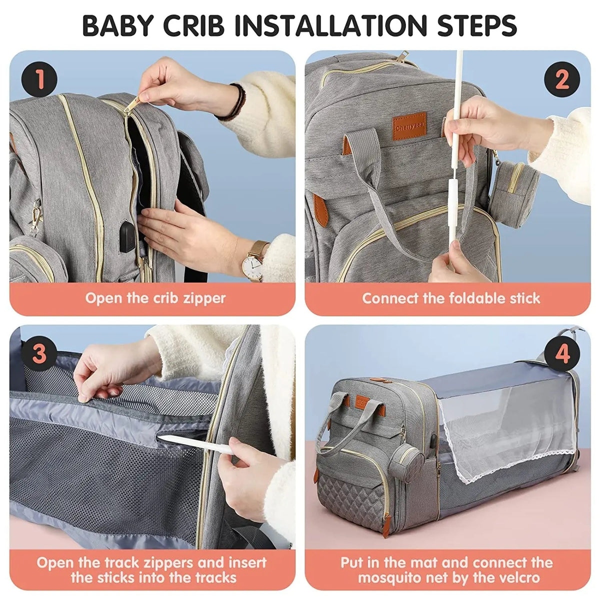 3-in-1 Backpack with Foldable Baby Bed & USB