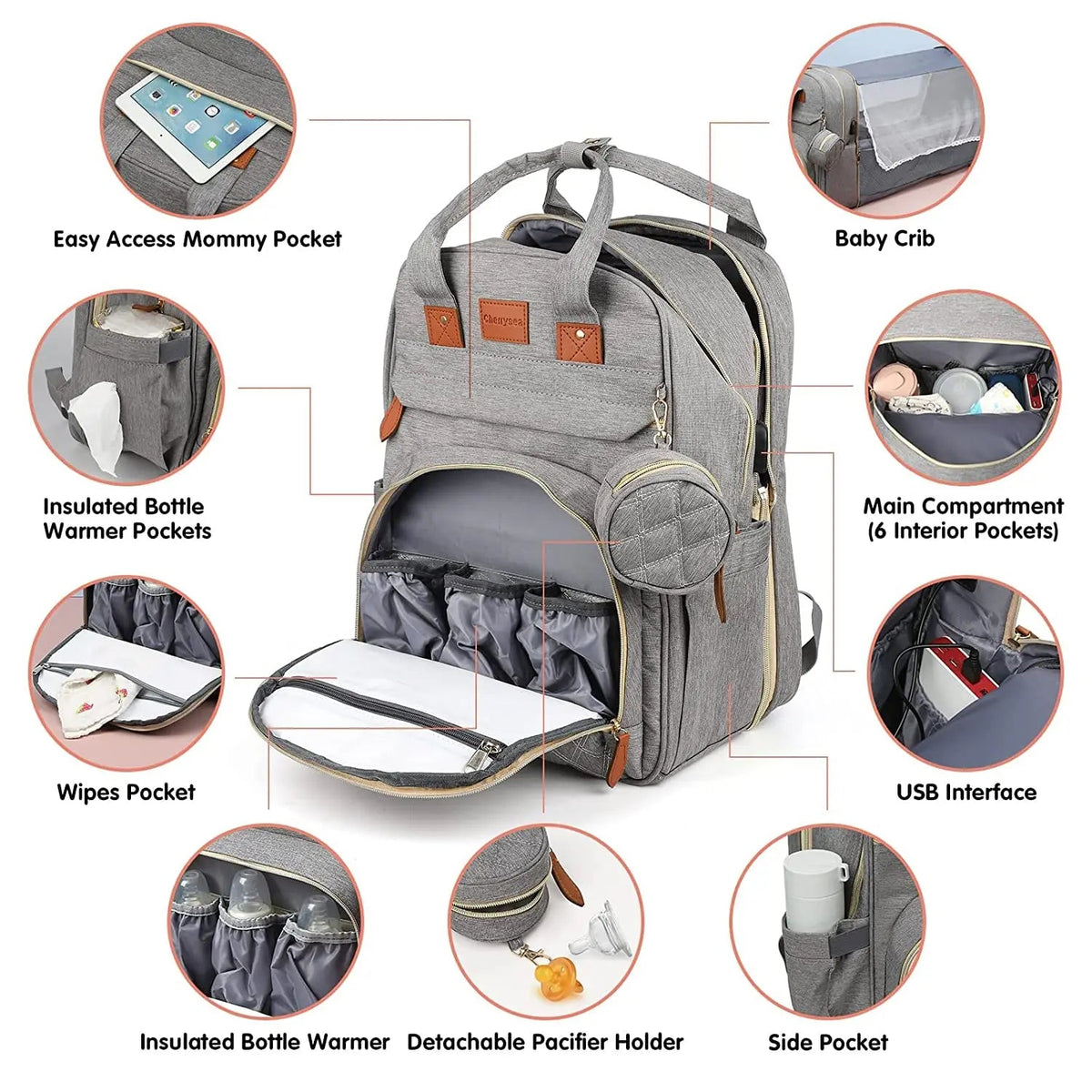 3-in-1 Backpack with Foldable Baby Bed & USB