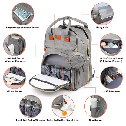 3-in-1 Backpack with Foldable Baby Bed & USB