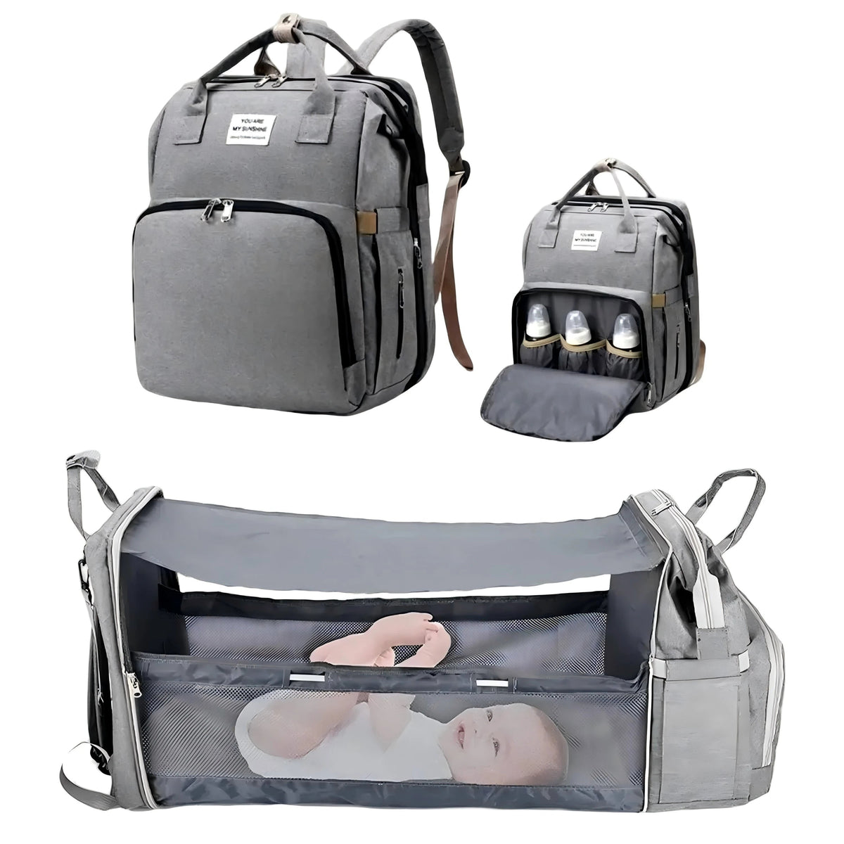 3-in-1 Backpack with Foldable Baby Bed & USB