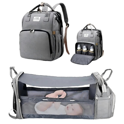 3-in-1 Backpack with Foldable Baby Bed & USB