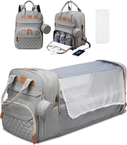 3-in-1 Backpack with Foldable Baby Bed & USB